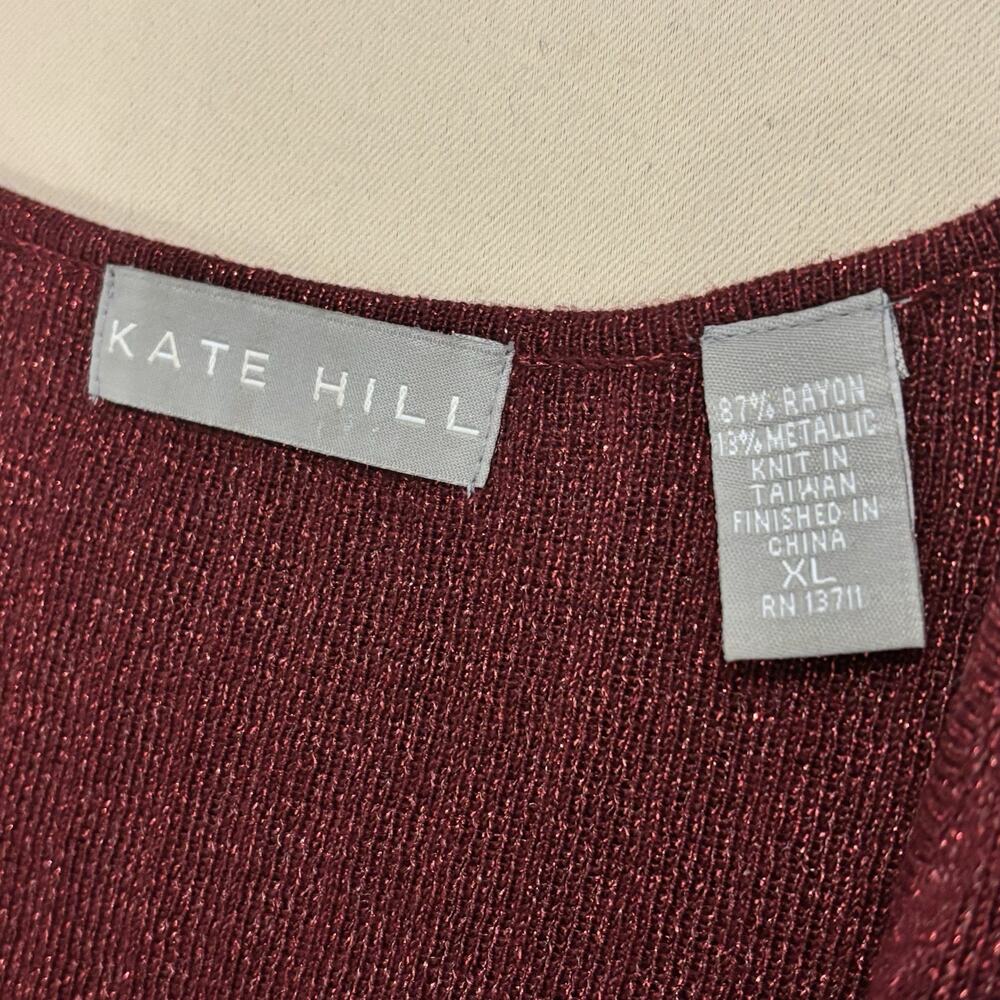 Kate Hill Women Size XL Tank Top V-Neck Burgundy Knit Sleeveless Y2K Academia - Picture 5 of 6